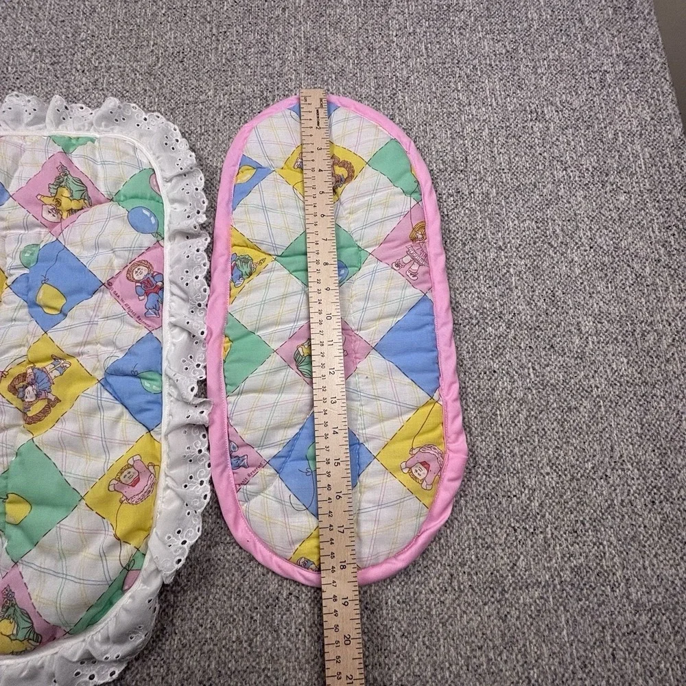 RARE Vintage 1983 OAA Inc Baby Nursery Quilt & Pad Set Pastel Patchwork Lace